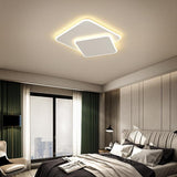 Modern White Square LED Flush Mount Ceiling Light Fixture for Bedroom and Living Room Geometric Two Tier Lighting