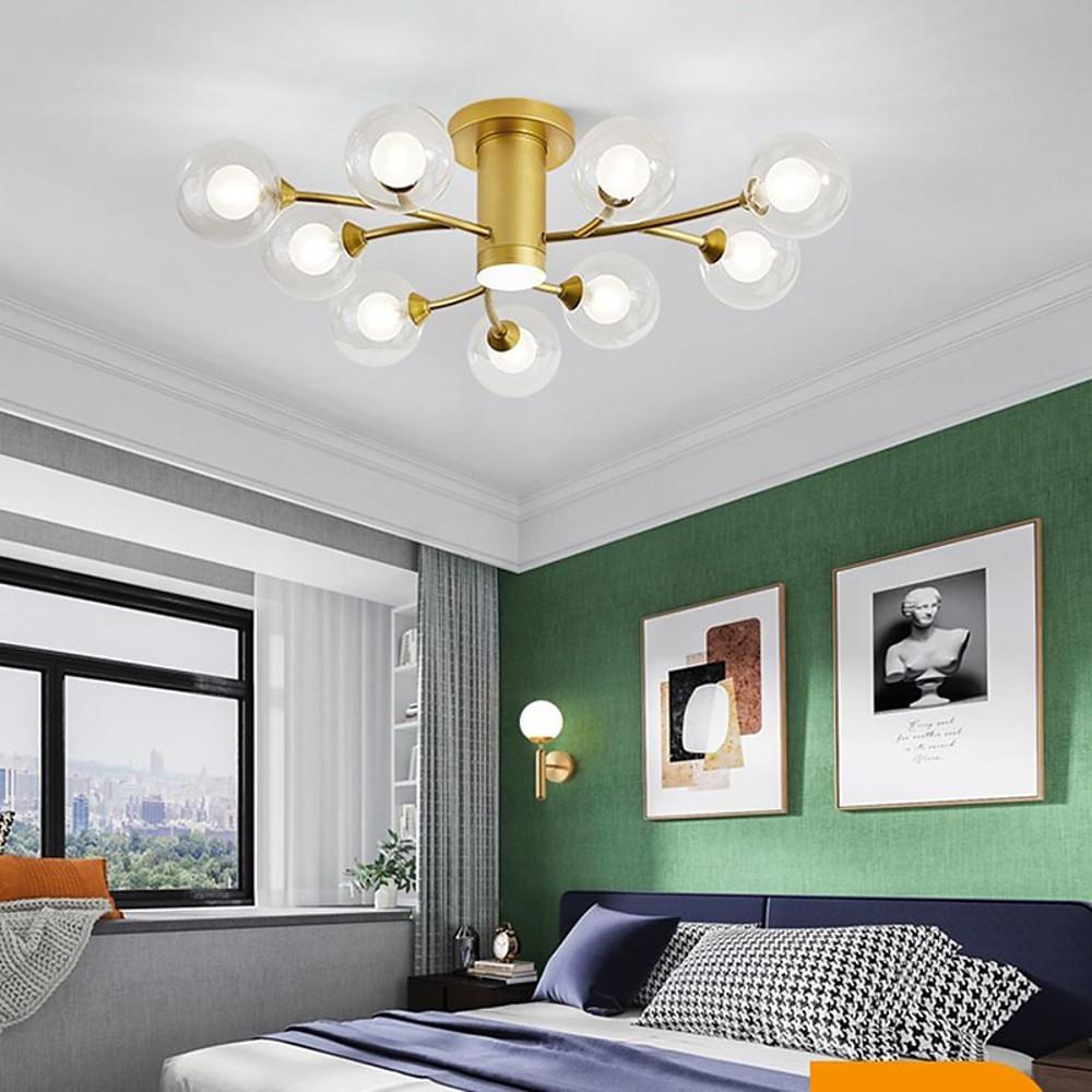 Modern Globe Glass LED Flush Mount Ceiling Light Industrial Metal Lantern Fixture