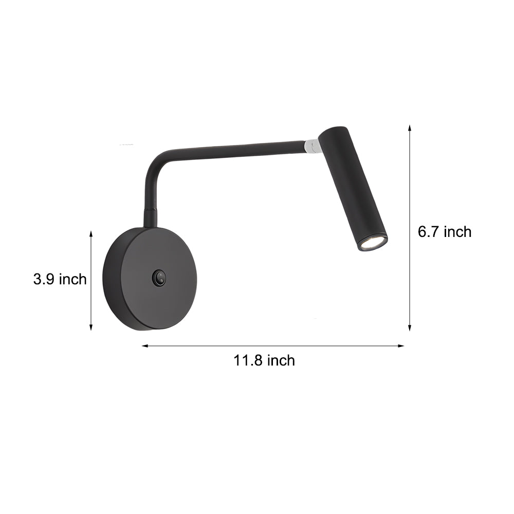 Tubular LED Swing Arm Wall Light Adjustable Bedside Reading Sconce Spotlight for Bedroom