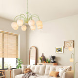 Tulip Matcha Green Crown Chandelier with White Glass Shades for Modern Living Spaces