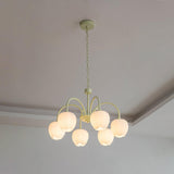 Tulip Matcha Green Crown Chandelier with White Glass Shades for Modern Living Spaces