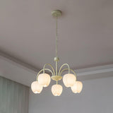 Tulip Matcha Green Crown Chandelier with White Glass Shades for Modern Living Spaces