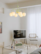 Tulip Matcha Green Crown Chandelier with White Glass Shades for Modern Living Spaces