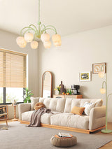 Tulip Matcha Green Crown Chandelier with White Glass Shades for Modern Living Spaces