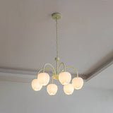 Tulip Matcha Green Crown Chandelier with White Glass Shades for Modern Living Spaces