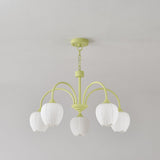Tulip Matcha Green Crown Chandelier with White Glass Shades for Modern Living Spaces