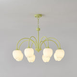 Tulip Matcha Green Crown Chandelier with White Glass Shades for Modern Living Spaces