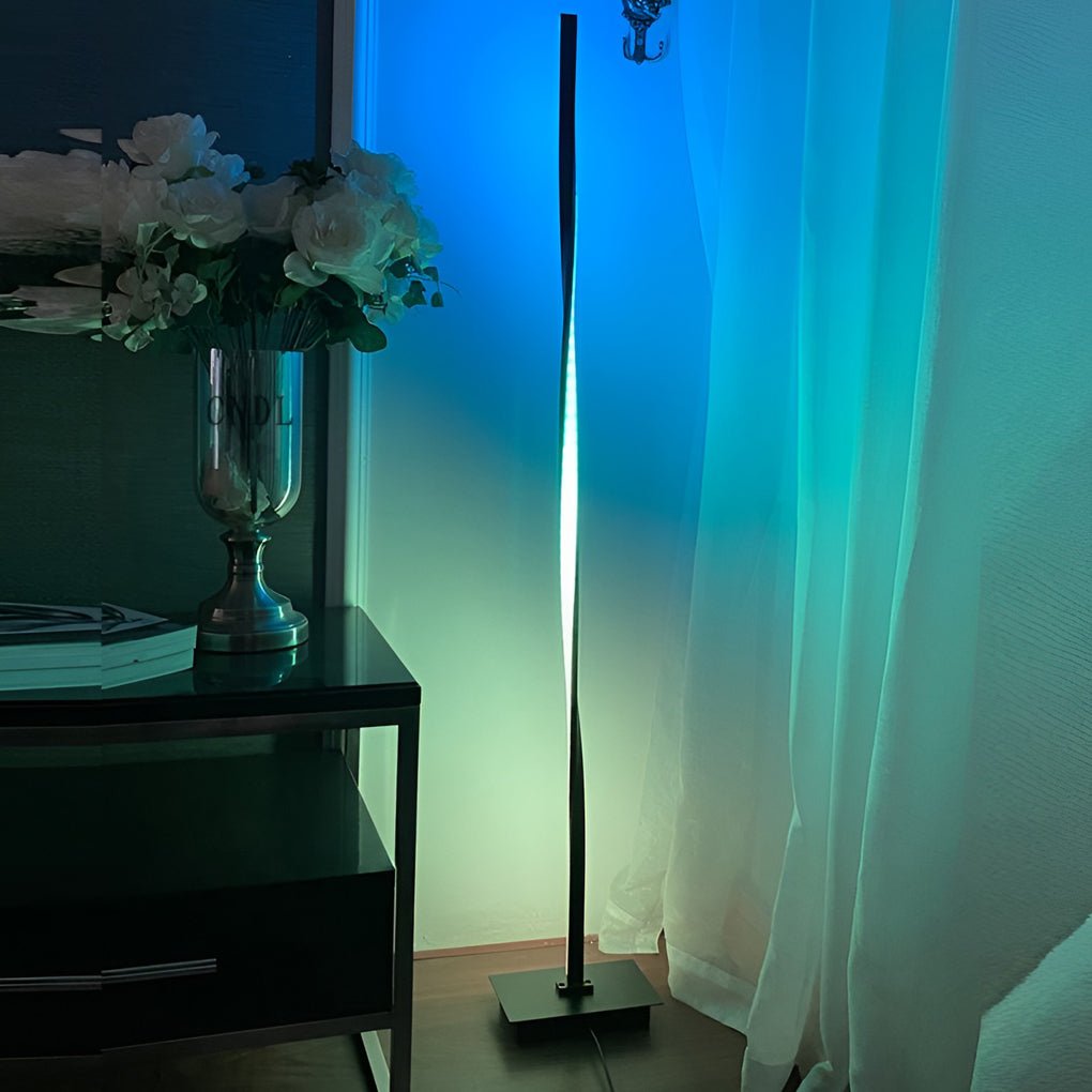 Modern 49 Inch Black Aluminum Spiral LED Floor Lamp with Dimmable RGB Lighting for Living Rooms