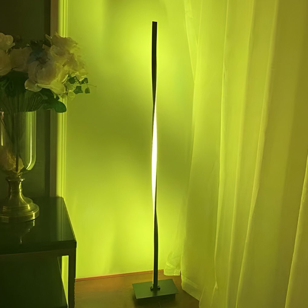 Modern 49 Inch Black Aluminum Spiral LED Floor Lamp with Dimmable RGB Lighting for Living Rooms