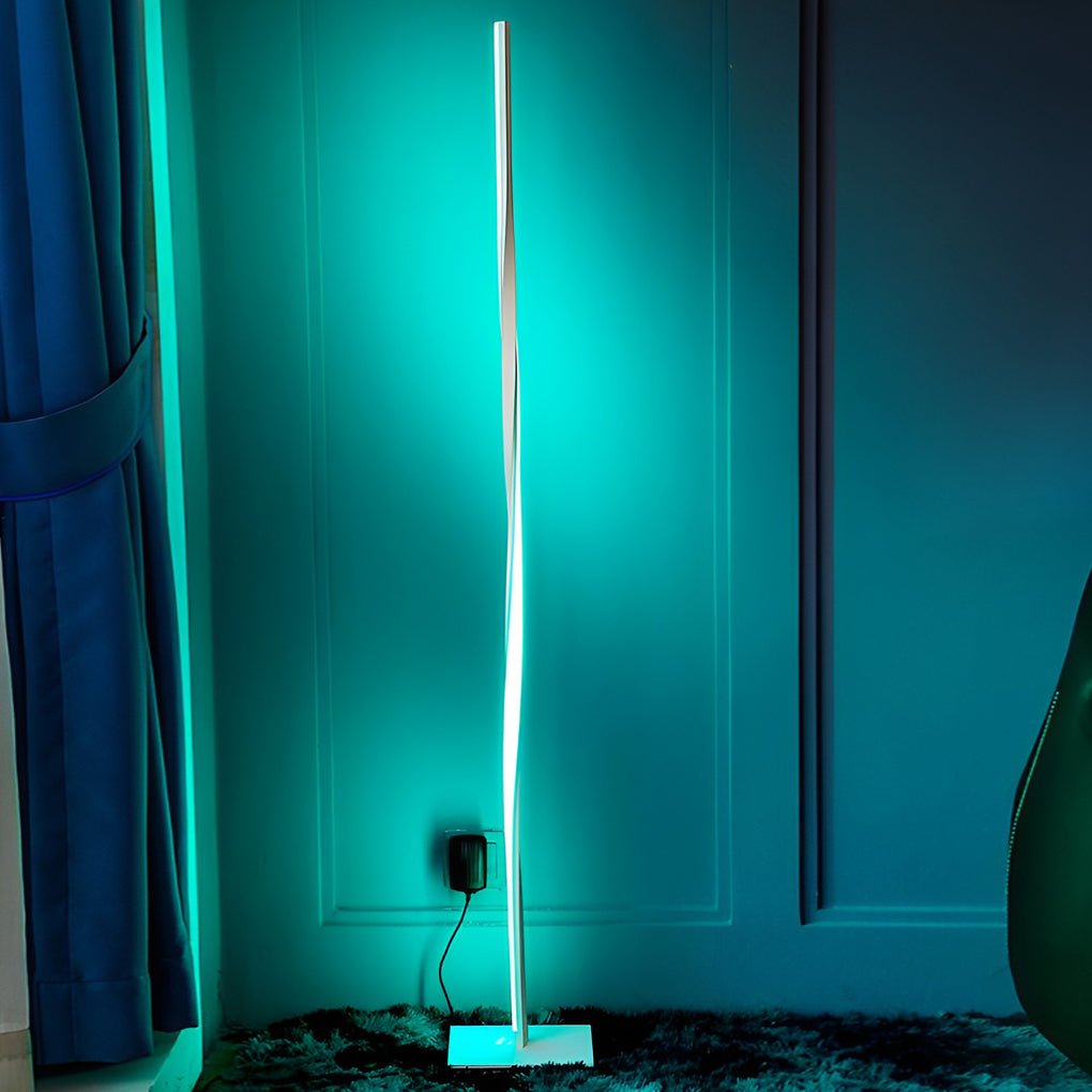 Modern 49 Inch Black Aluminum Spiral LED Floor Lamp with Dimmable RGB Lighting for Living Rooms