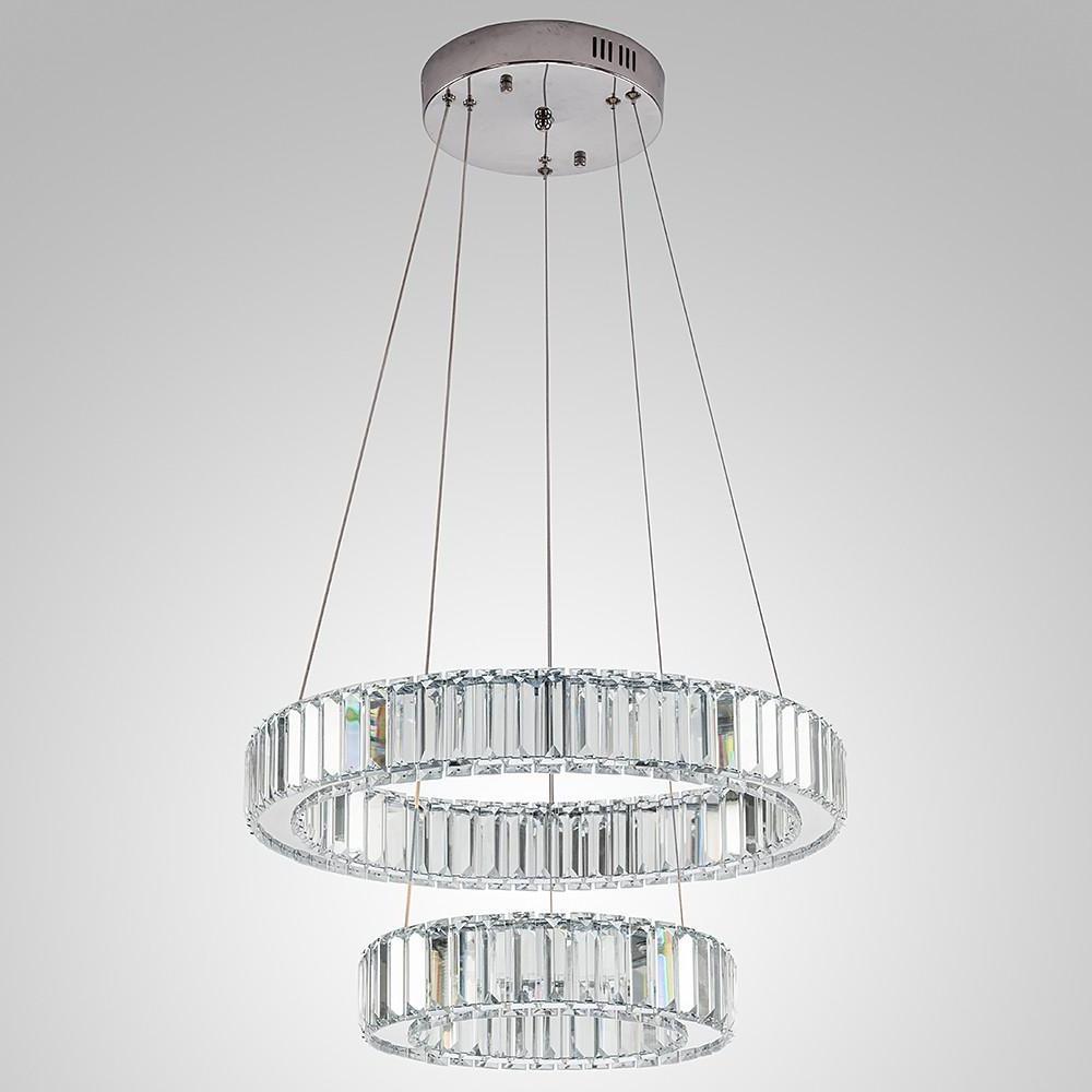 Two Tier Gold Steel and Crystal LED Chandelier Modern Ring Pendant Light for Dining Room
