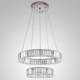 Two Tier Gold Steel and Crystal LED Chandelier Modern Ring Pendant Light for Dining Room