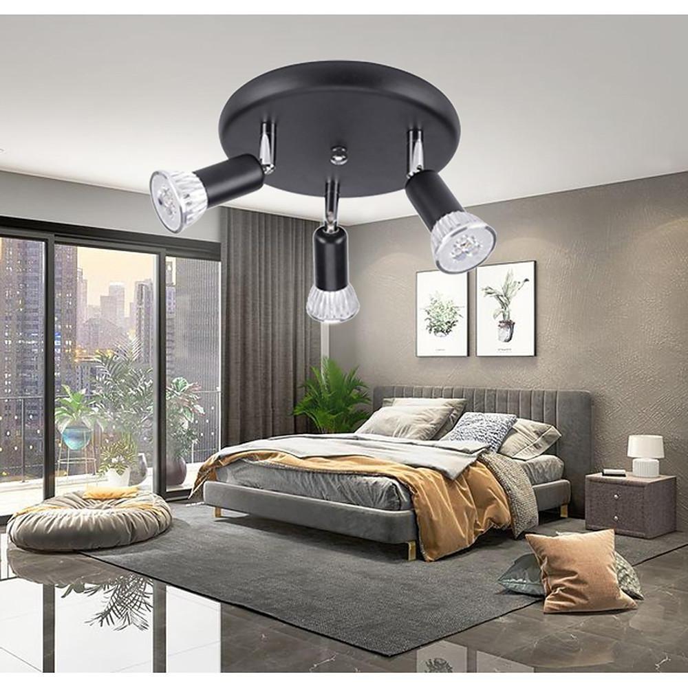Modern Industrial 3 Light Metal Flush Mount Ceiling Fixture Black LED Geometric Lighting for Bedrooms