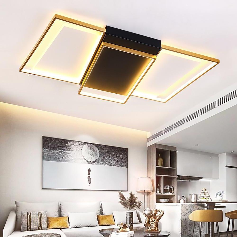 Modern Geometric LED Flush Mount Ceiling Light Black and Gold Multi Ring Fixture