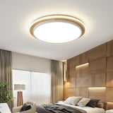 Modern Round Wood and Metal LED Flush Mount Ceiling Lamp 16 Inch Fixture