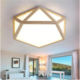 Geometric Rustic Bamboo LED Flush Mount Ceiling Light Modern Wood Indoor Fixture