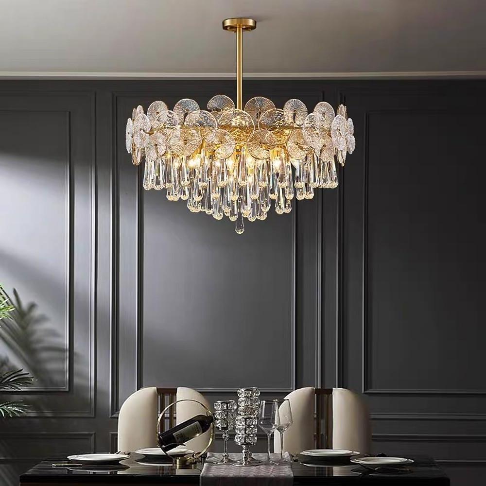 Modern Lantern Crystal Flush Mount Ceiling Light Metal Candelabra LED Fixture