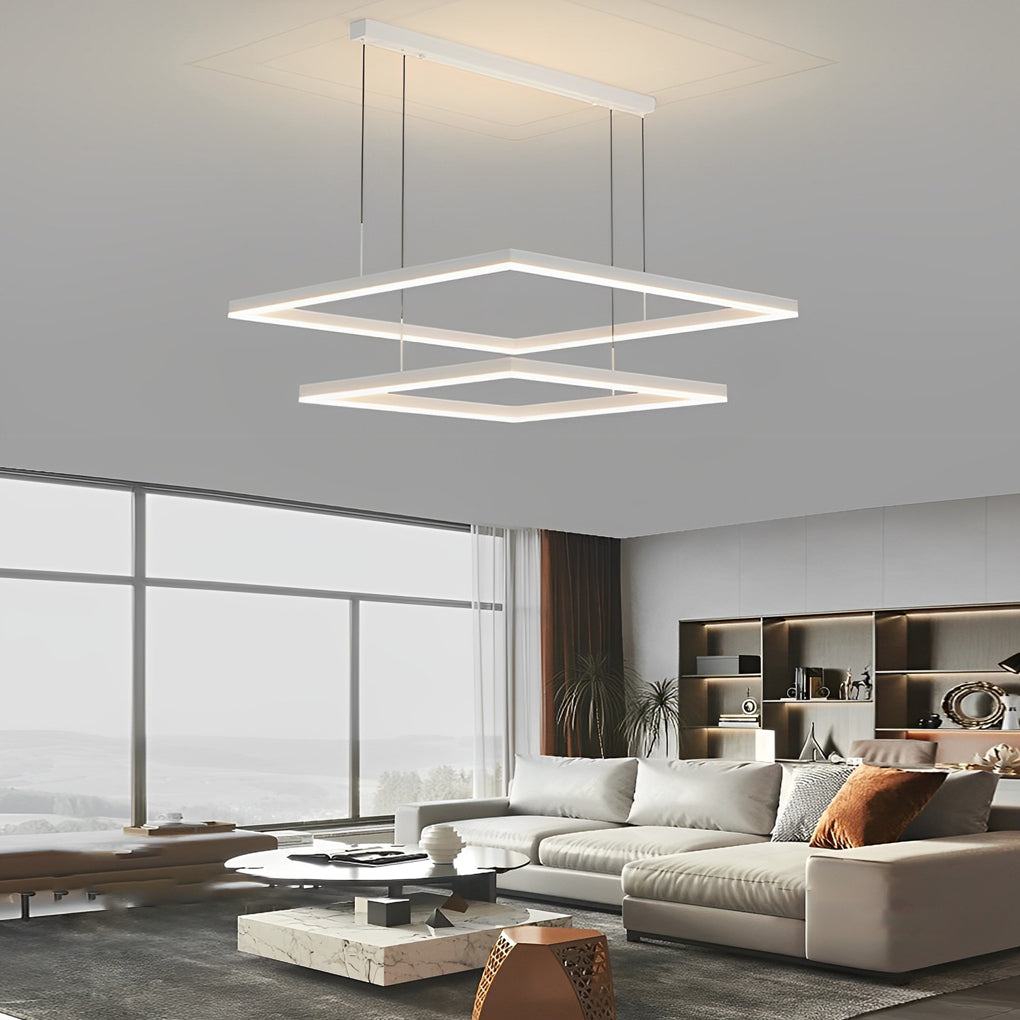 Ultra Thin Modern White Square LED Ring Chandelier Three Step Dimming Ceiling Light
