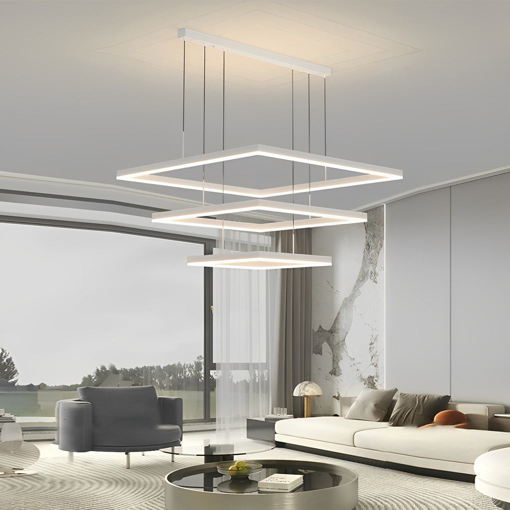 Ultra Thin Modern White Square LED Ring Chandelier Three Step Dimming Ceiling Light