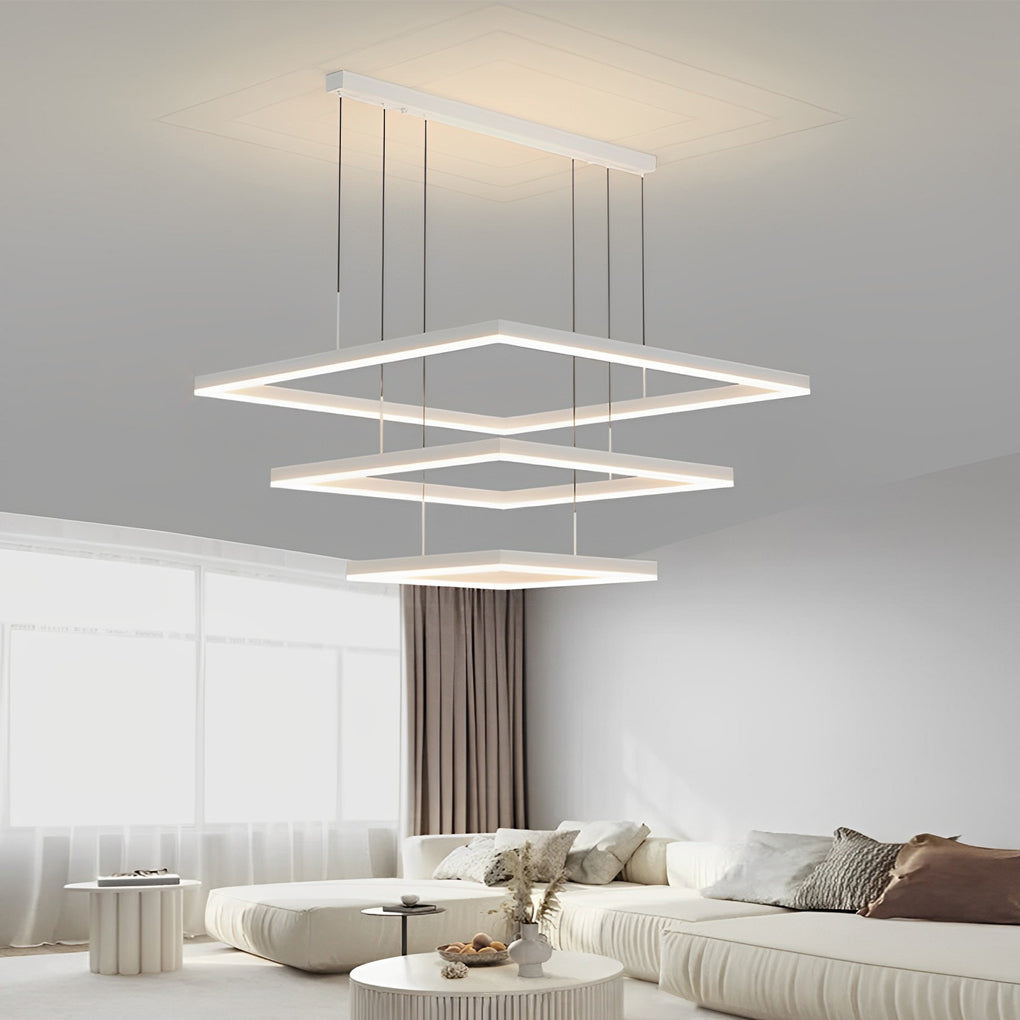 Ultra Thin Modern White Square LED Ring Chandelier Three Step Dimming Ceiling Light