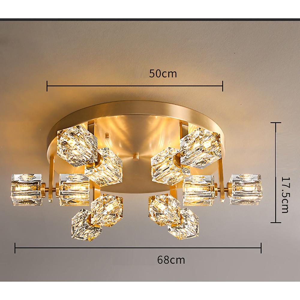 Modern Nordic Crystal LED Flush Mount Ceiling Light Brass Copper 6 Light Fixture