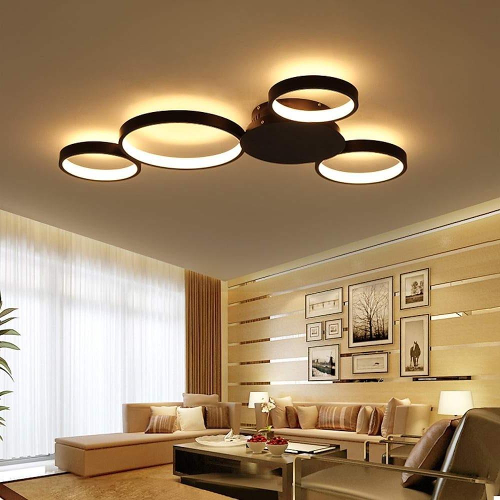 Modern LED Multi Circle Flush Mount Ceiling Light with Dimmable Tri Color Aluminum Rings
