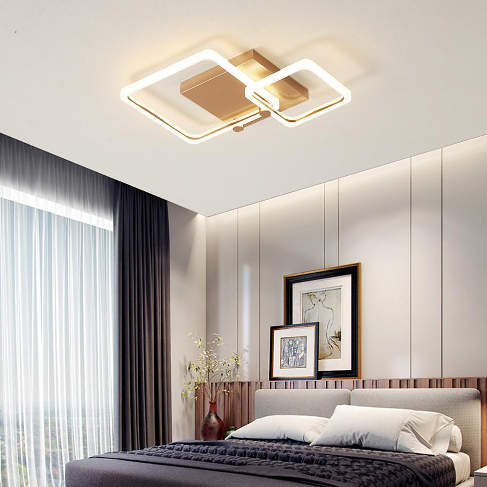 Modern Geometric Square LED Ceiling Light Dimmable Flush Mount Fixture for Bedroom and Living Room
