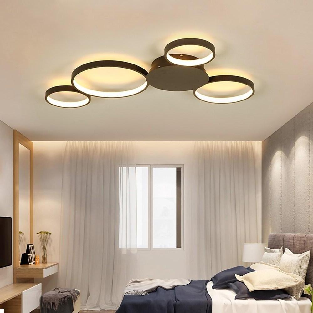 Modern LED Multi Circle Flush Mount Ceiling Light with Dimmable Tri Color Aluminum Rings