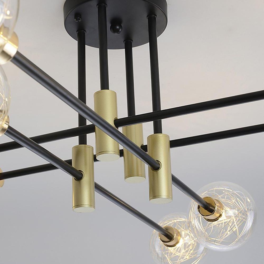 Modern 8 Light Black Metal and Glass LED Flush Mount Ceiling Light Fixture