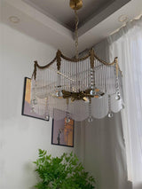 Vacarro Modern Tiered Metal Chandelier Luxury Brass and Glass Pendant Light for Dining Room