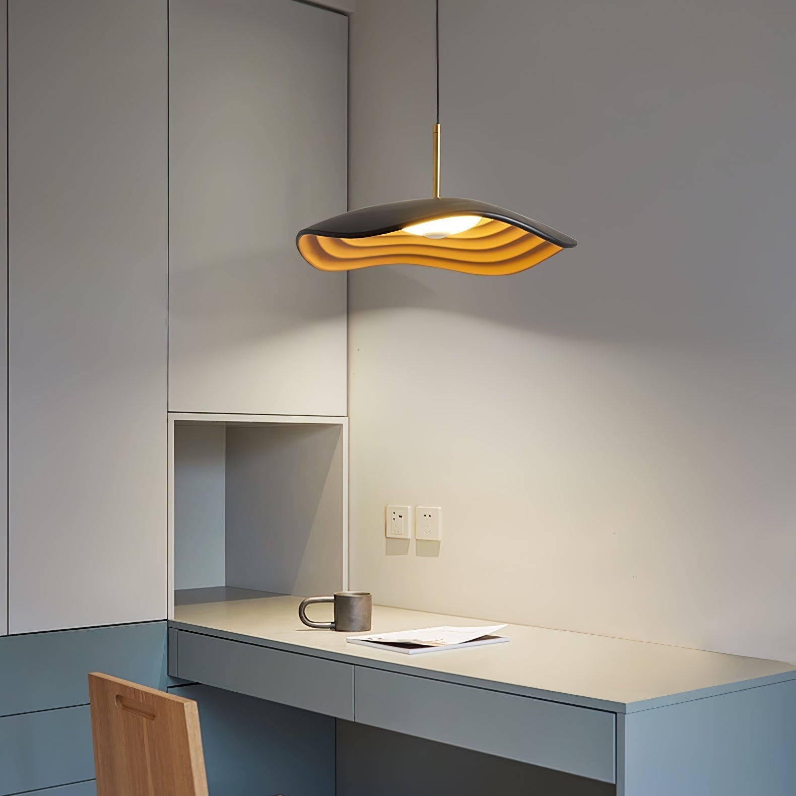 Valentina Modern LED Pendant Light with Curved Resin Shade for Kitchen and Dining Room