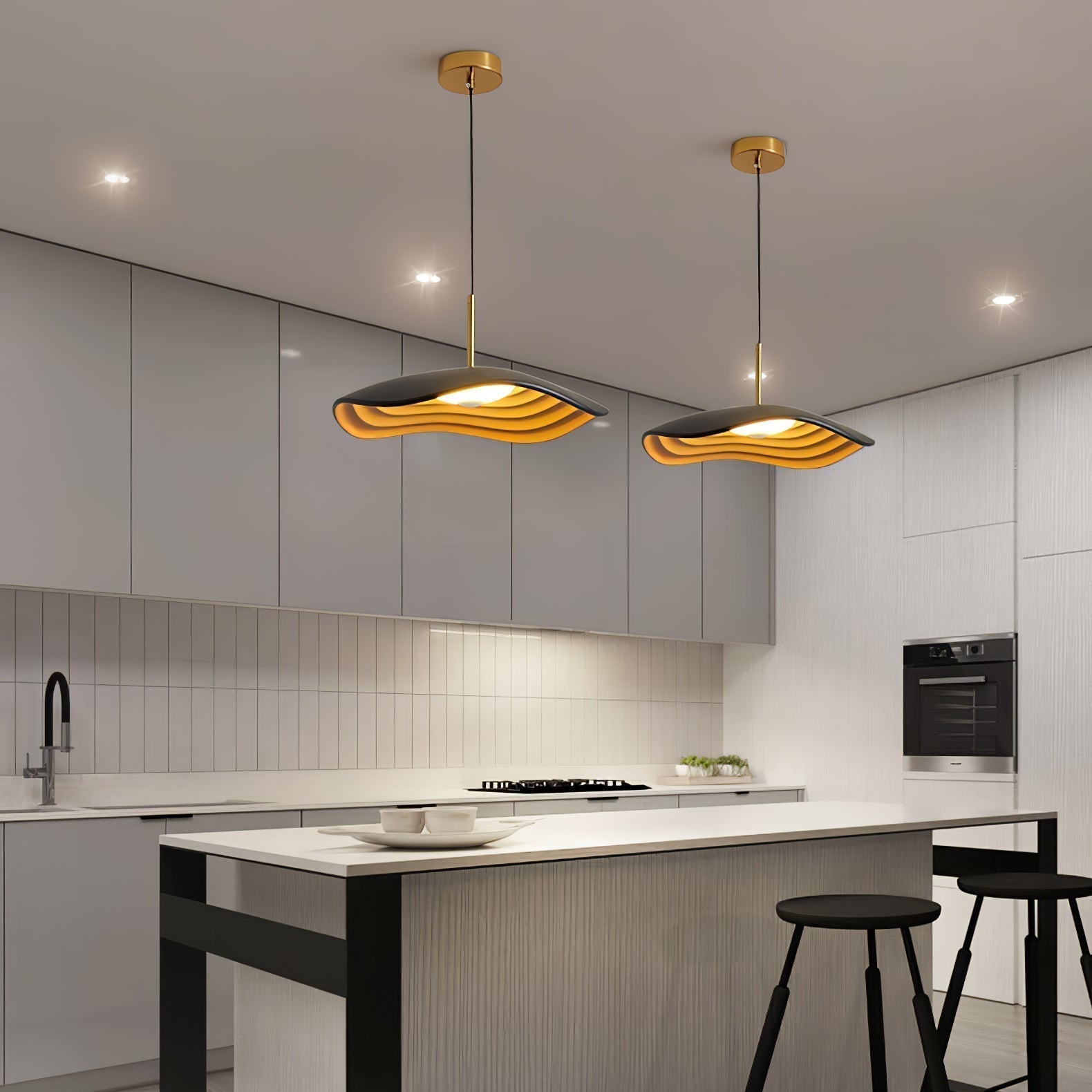 Valentina Modern LED Pendant Light with Curved Resin Shade for Kitchen and Dining Room