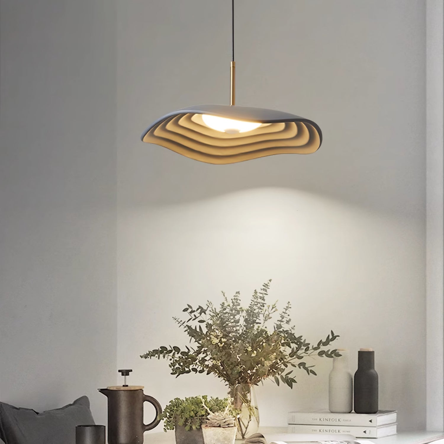 Valentina Modern LED Pendant Light with Curved Resin Shade for Kitchen and Dining Room