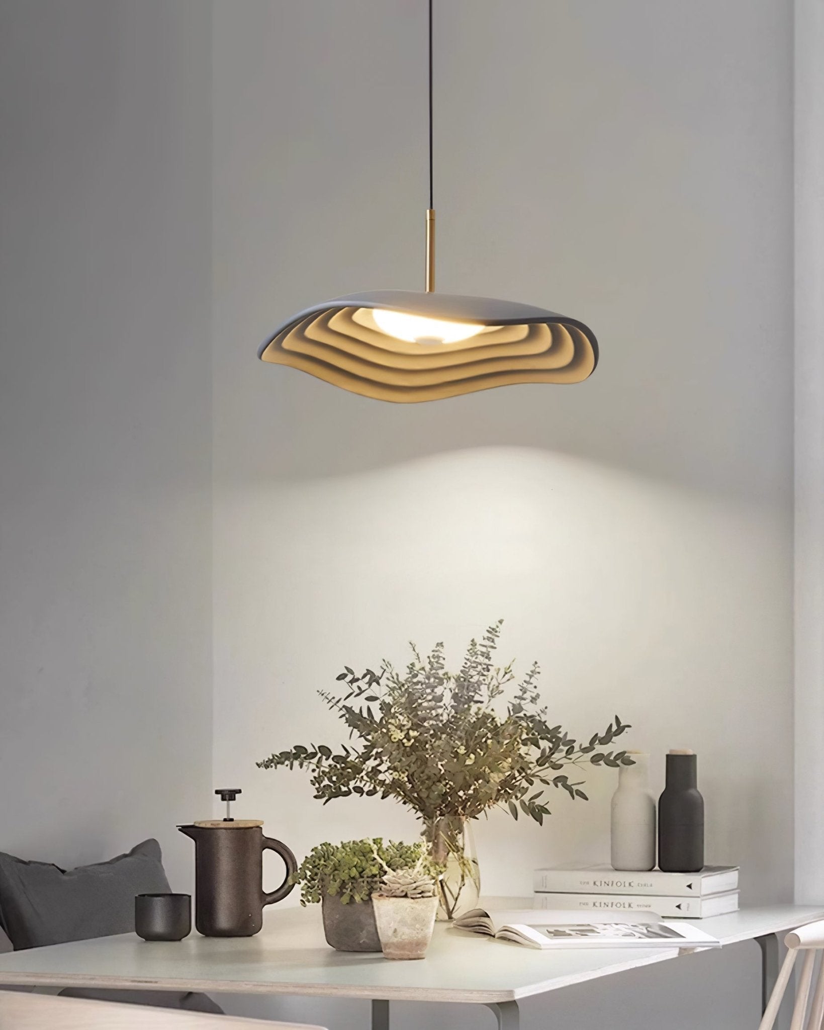 Valentina Modern LED Pendant Light with Curved Resin Shade for Kitchen and Dining Room