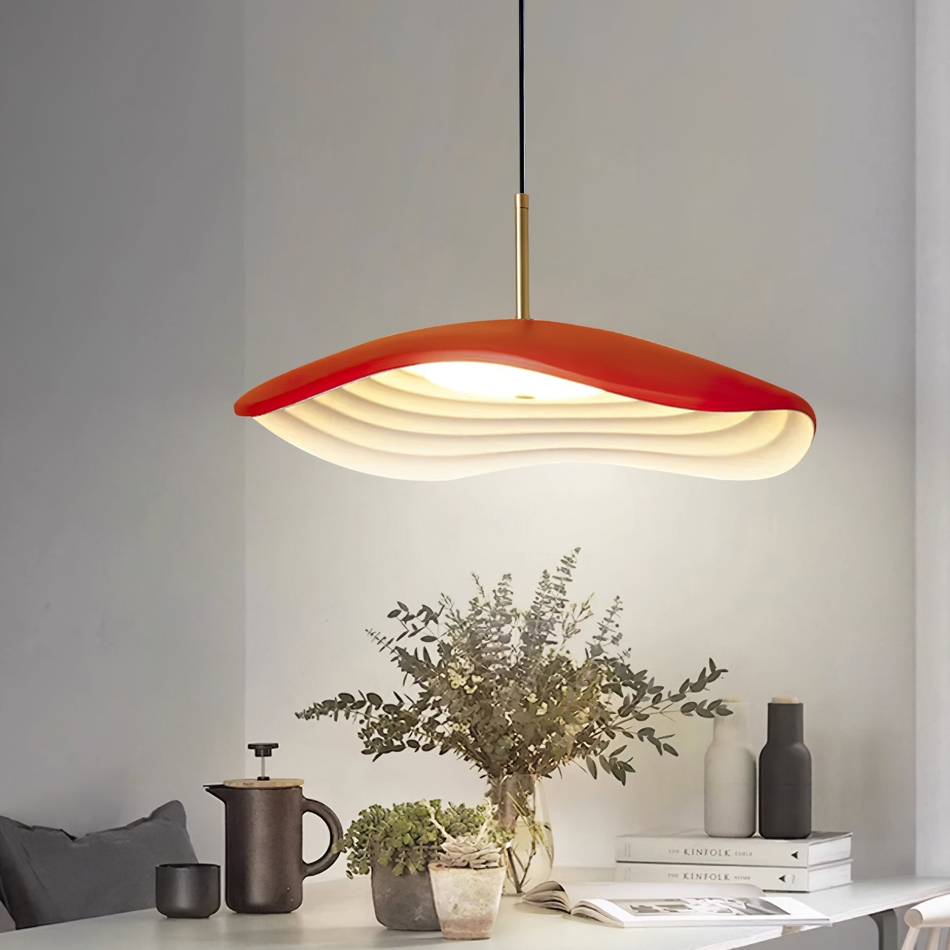 Valentina Modern LED Pendant Light with Curved Resin Shade for Kitchen and Dining Room