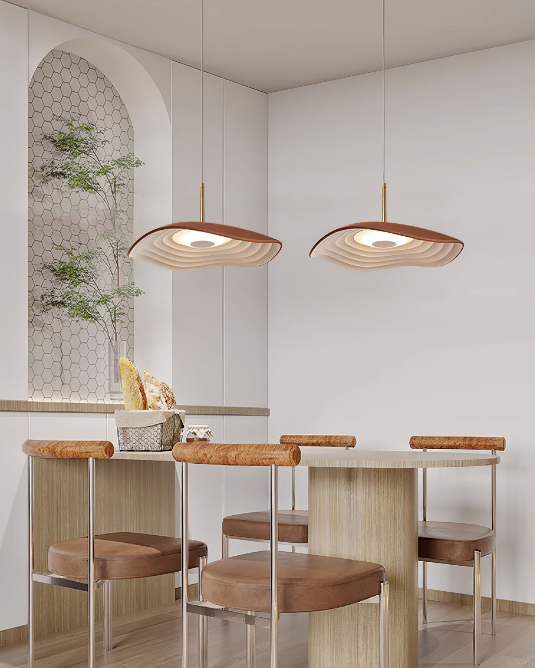Valentina Modern LED Pendant Light with Curved Resin Shade for Kitchen and Dining Room