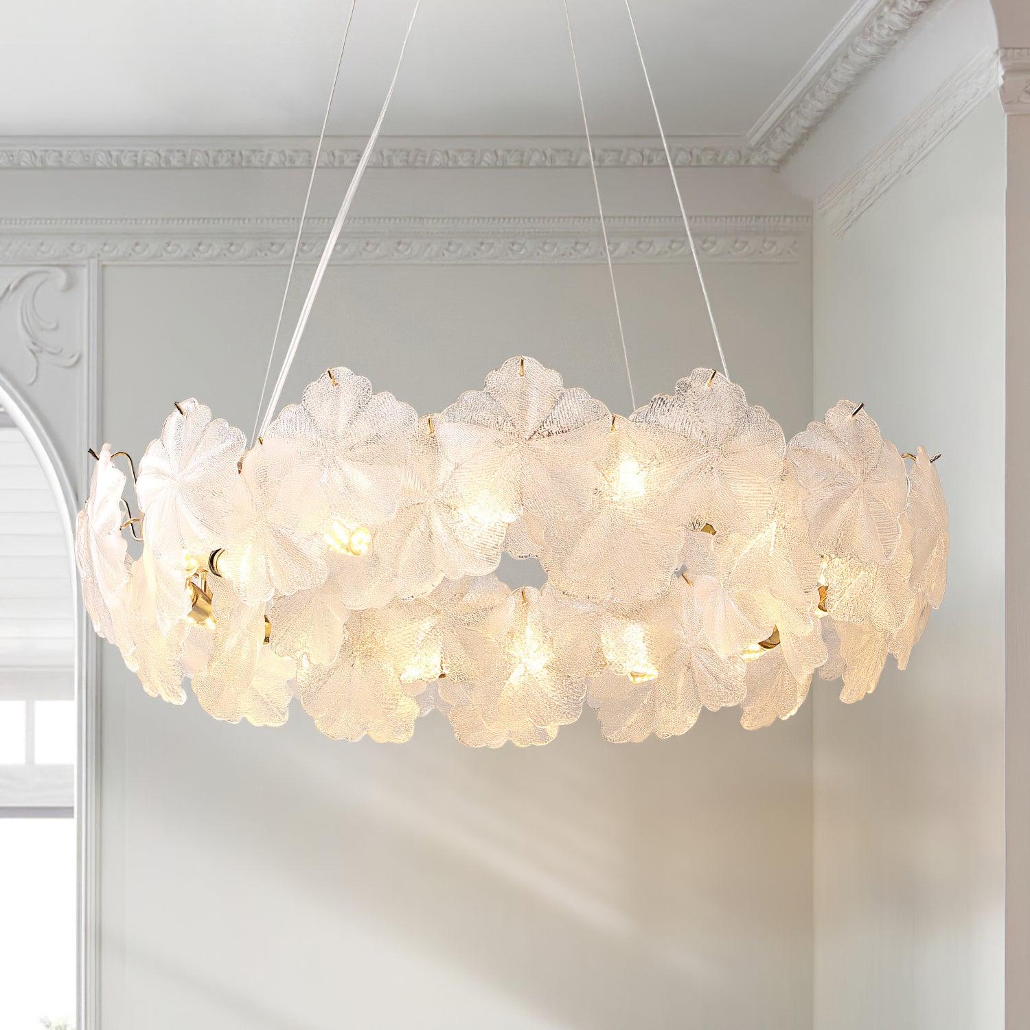 Valery Modern Glass Petal Chandelier Gold Luxury Flush Mount Ceiling Light for Dining Room