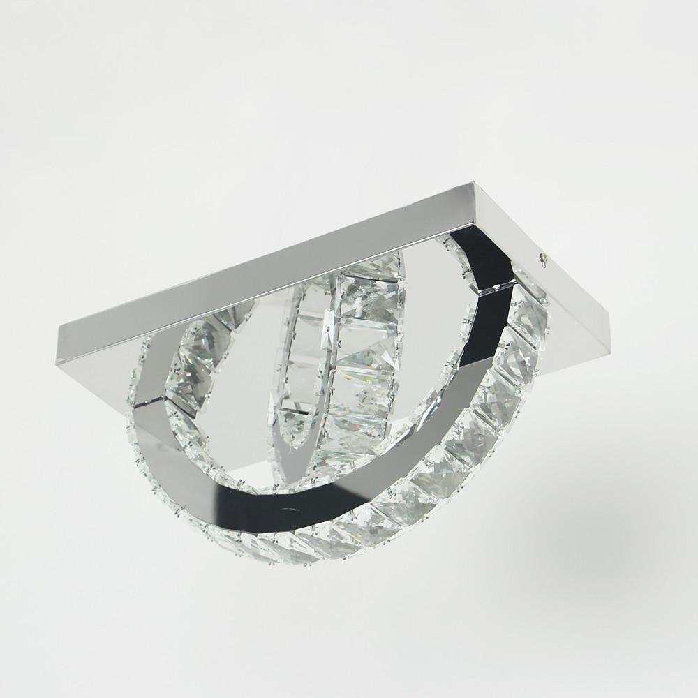 Modern Circular Crystal Flush Mount LED Ceiling Light with Electroplated Metal Finish
