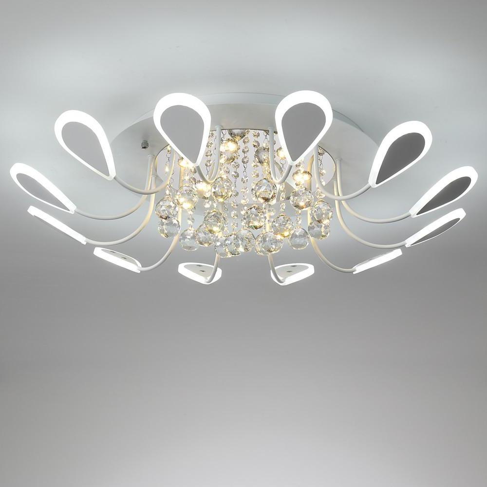 Modern Flower Petal Dimmable LED Crystal Flush Mount Ceiling Lamp