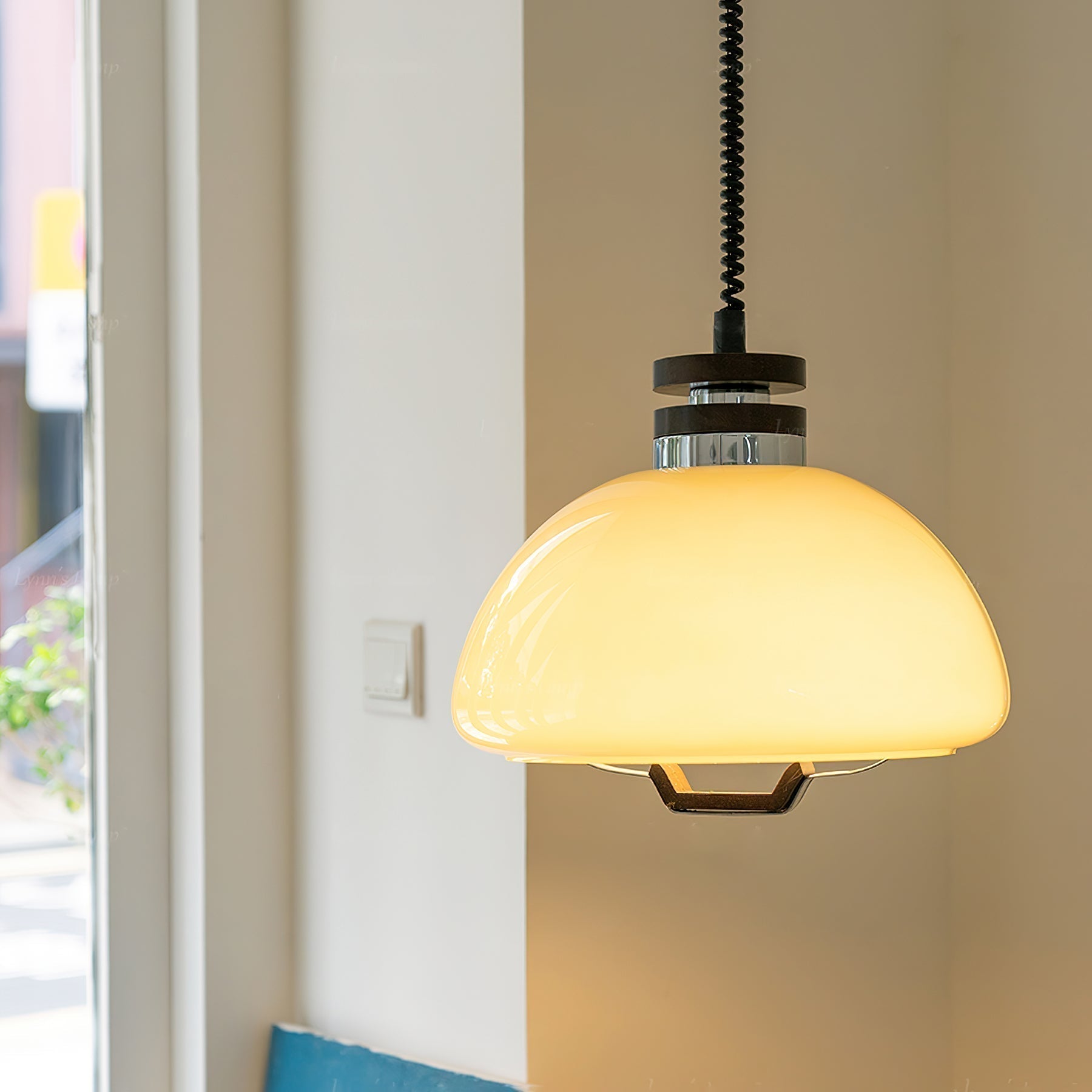 Vela Pudding Glass and Wood Pendant Light with Adjustable Retractable Cable