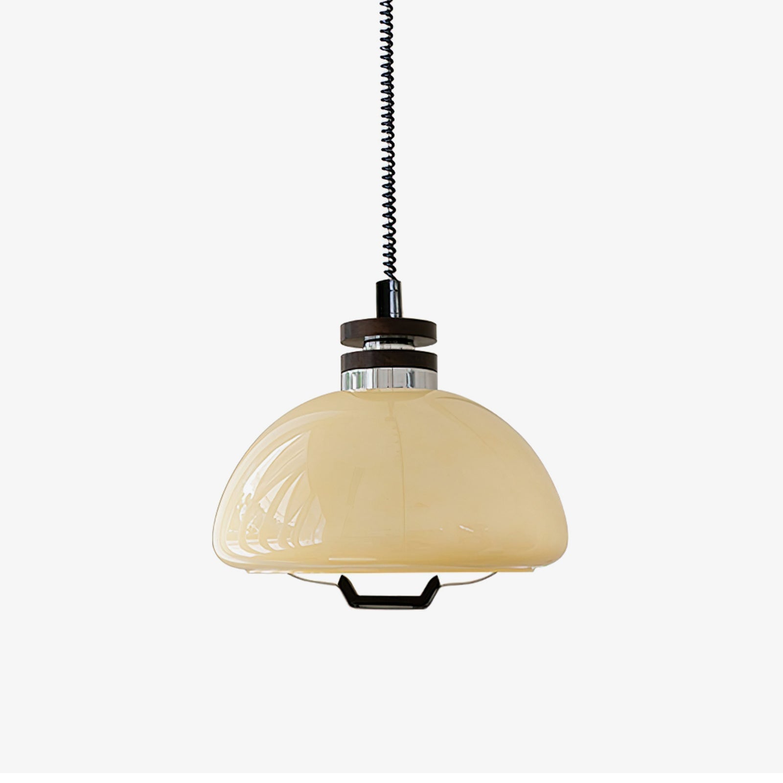 Vela Pudding Glass and Wood Pendant Light with Adjustable Retractable Cable