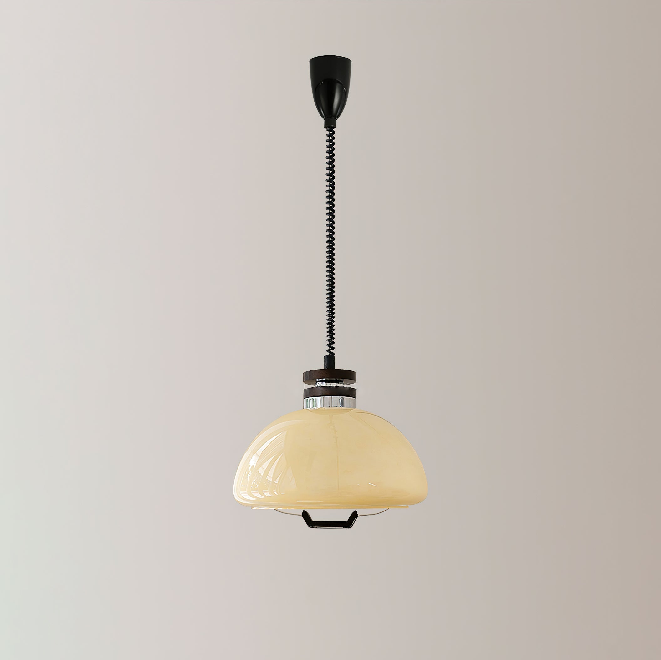 Vela Pudding Glass and Wood Pendant Light with Adjustable Retractable Cable