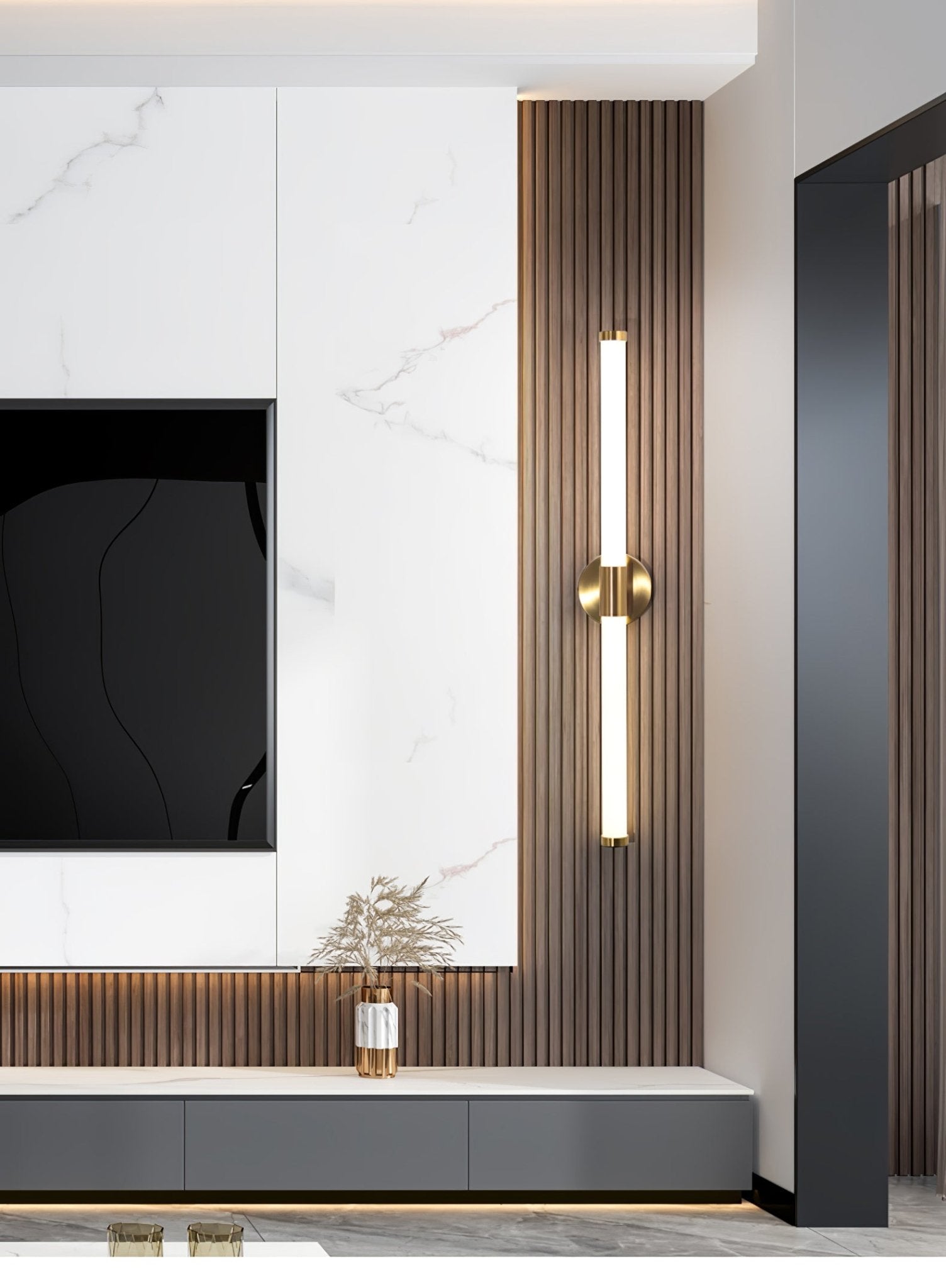 Vertical Gold Tubo Linear LED Wall Lamp Modern Minimalist Architectural Sconce Lighting