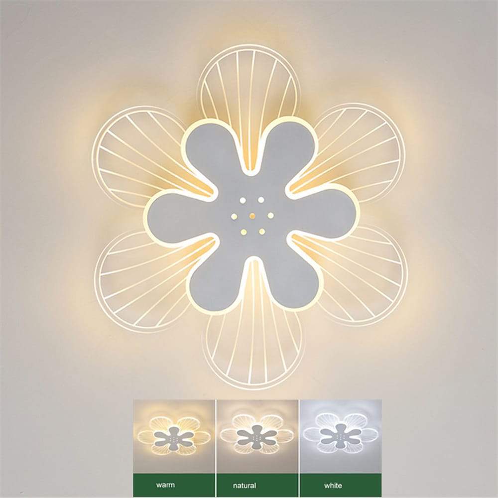 Modern White LED Flower Shape Ceiling Light Flush Mount Geometric Floral Fixture