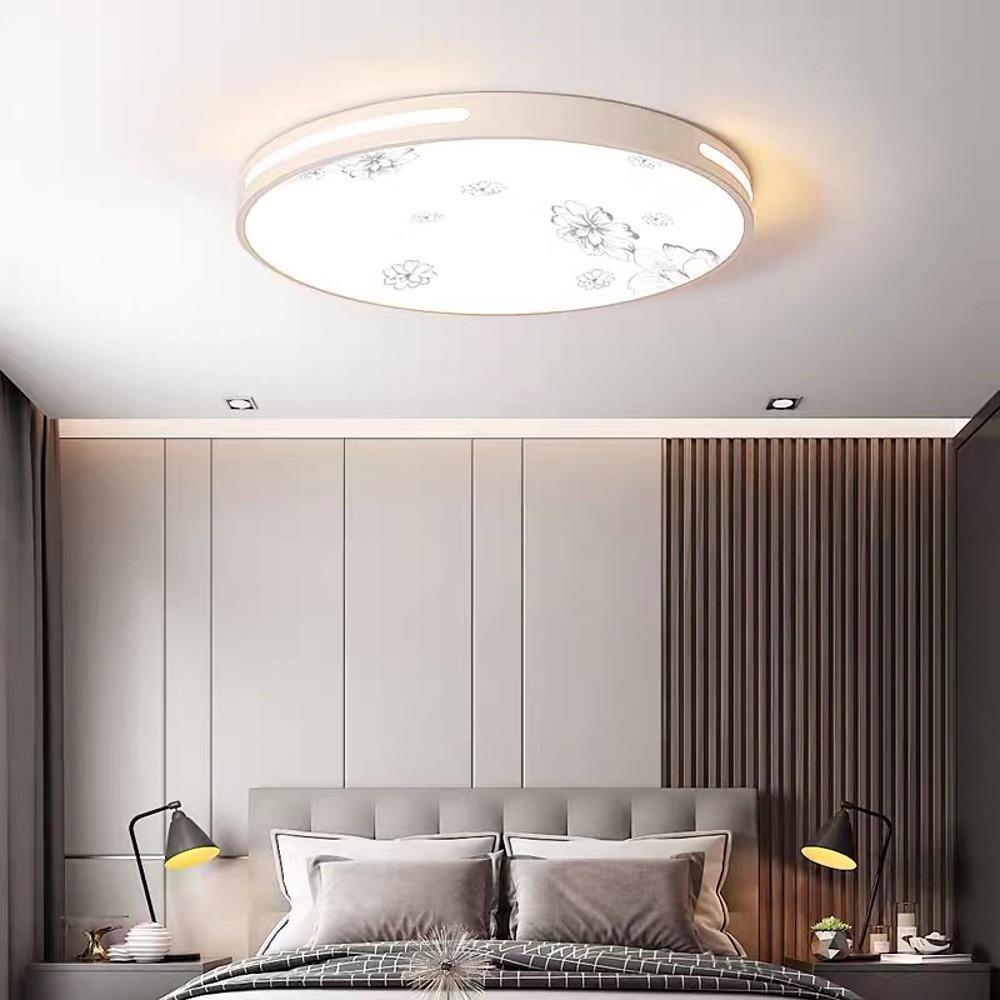 Modern Round Plant Pattern LED Flush Mount Ceiling Lamp for Bedroom Dining Room and Entryway