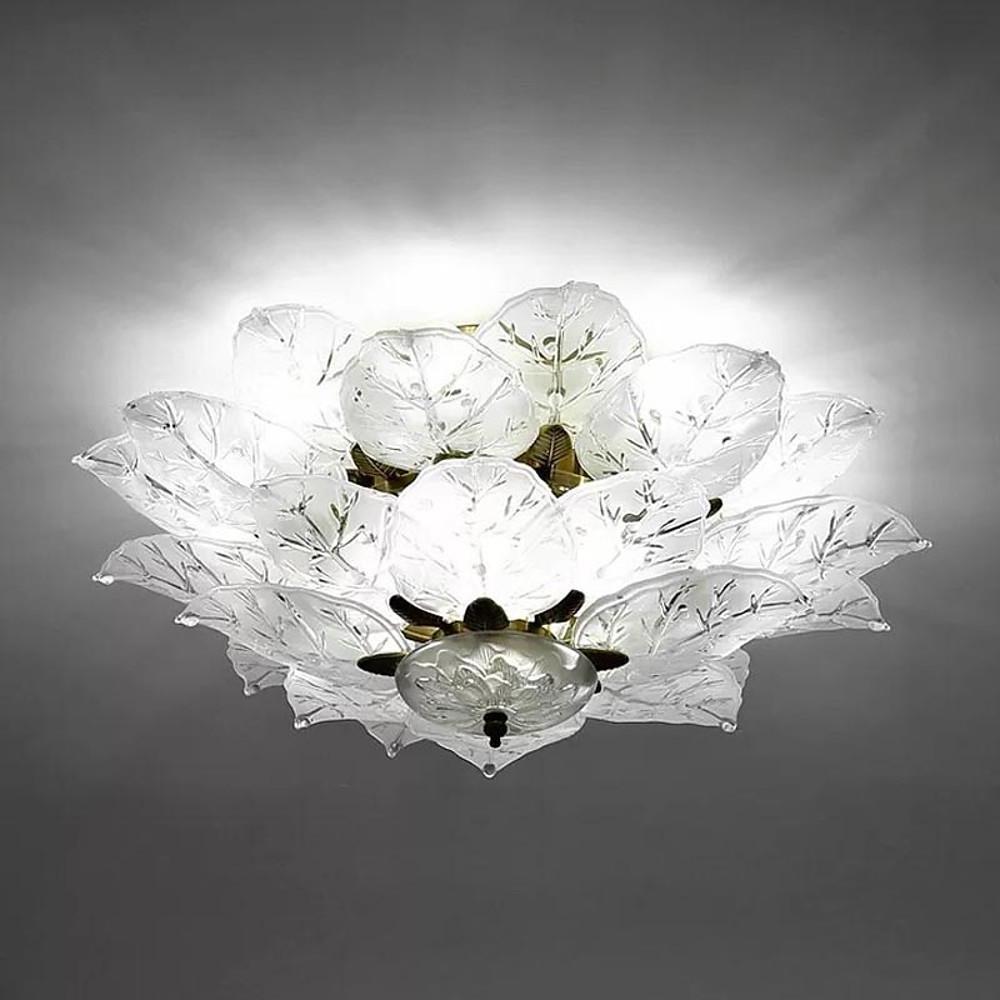 Floral Leaf Design Flush Mount Ceiling Light Elegant Metal and Glass LED Lamp