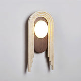 Vima Yellow Travertine and Wood LED Wall Sconce Minimalist Stone Indoor Light Fixture