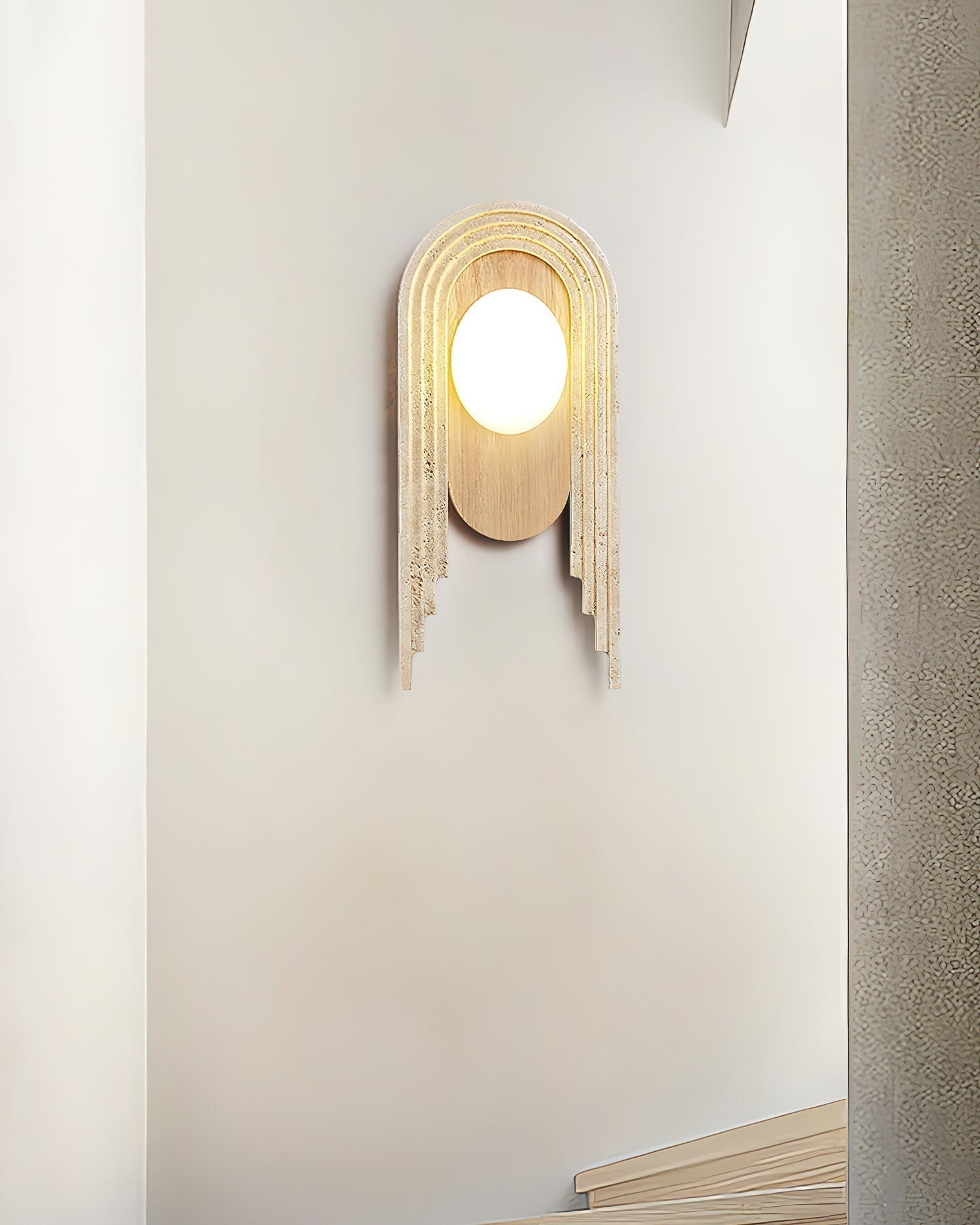 Vima Yellow Travertine and Wood LED Wall Sconce Minimalist Stone Indoor Light Fixture