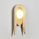 Vima Yellow Travertine and Wood LED Wall Sconce Minimalist Stone Indoor Light Fixture