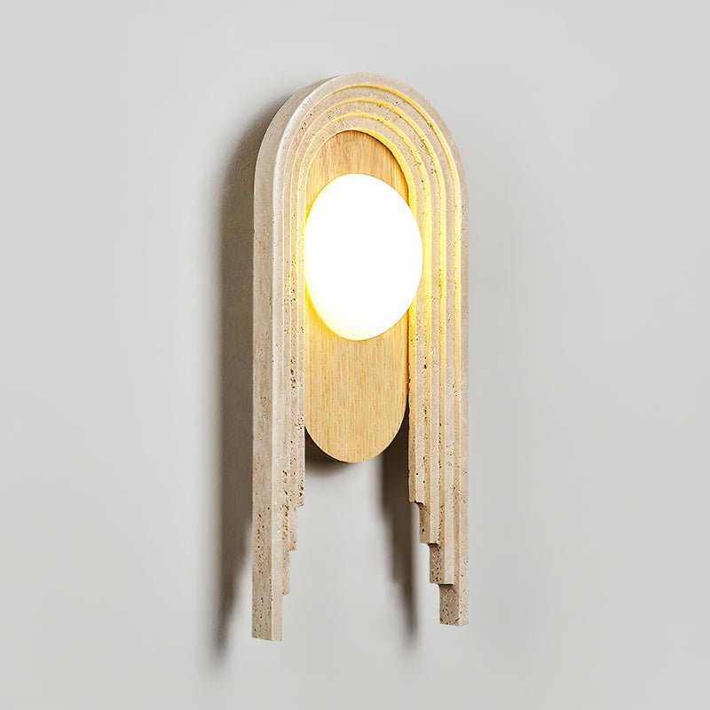 Vima Yellow Travertine and Wood LED Wall Sconce Minimalist Stone Indoor Light Fixture